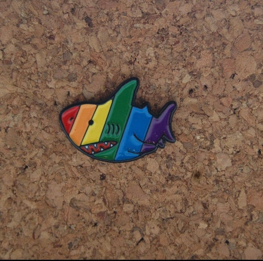 Dive into Diversity with Our Vibrant Rainbow Shark Enamel Pin!