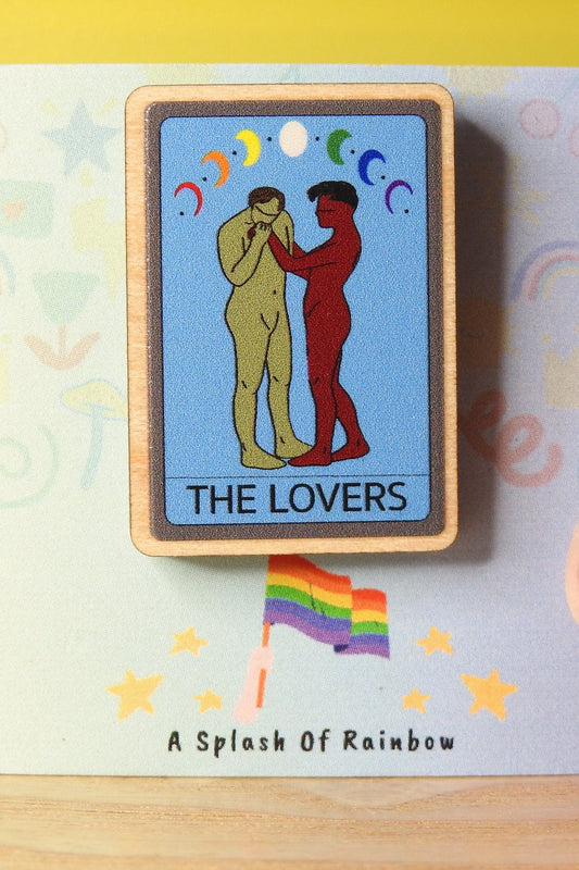 Rainbow Lovers Tarot Card Wooden Pin - LGBTQ+ Pride, Love & Equality Badge