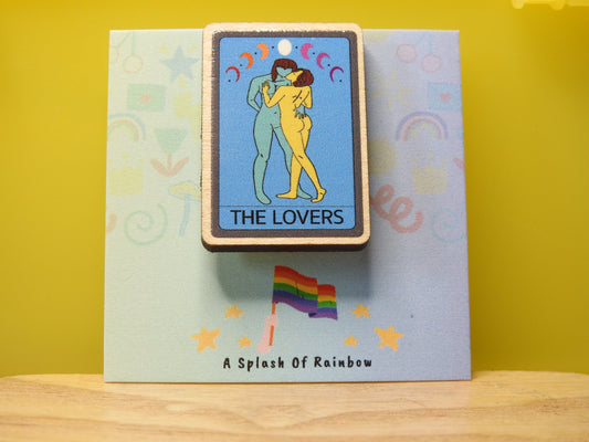 Lesbian Lovers Tarot Card Wooden Pin Badge - LGBTQ+ Pride, Love & Equality Accessory